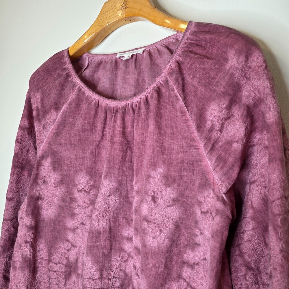 Indigo Thread Co Embroidered Top Sz L Pink Burnout Wash Boho Hippie Granola Girl - Picture 2 of 13